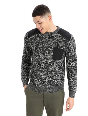 Black / Snow Men's Icebreaker Merino Barein Crewe Sweaters | USA 1219LISH